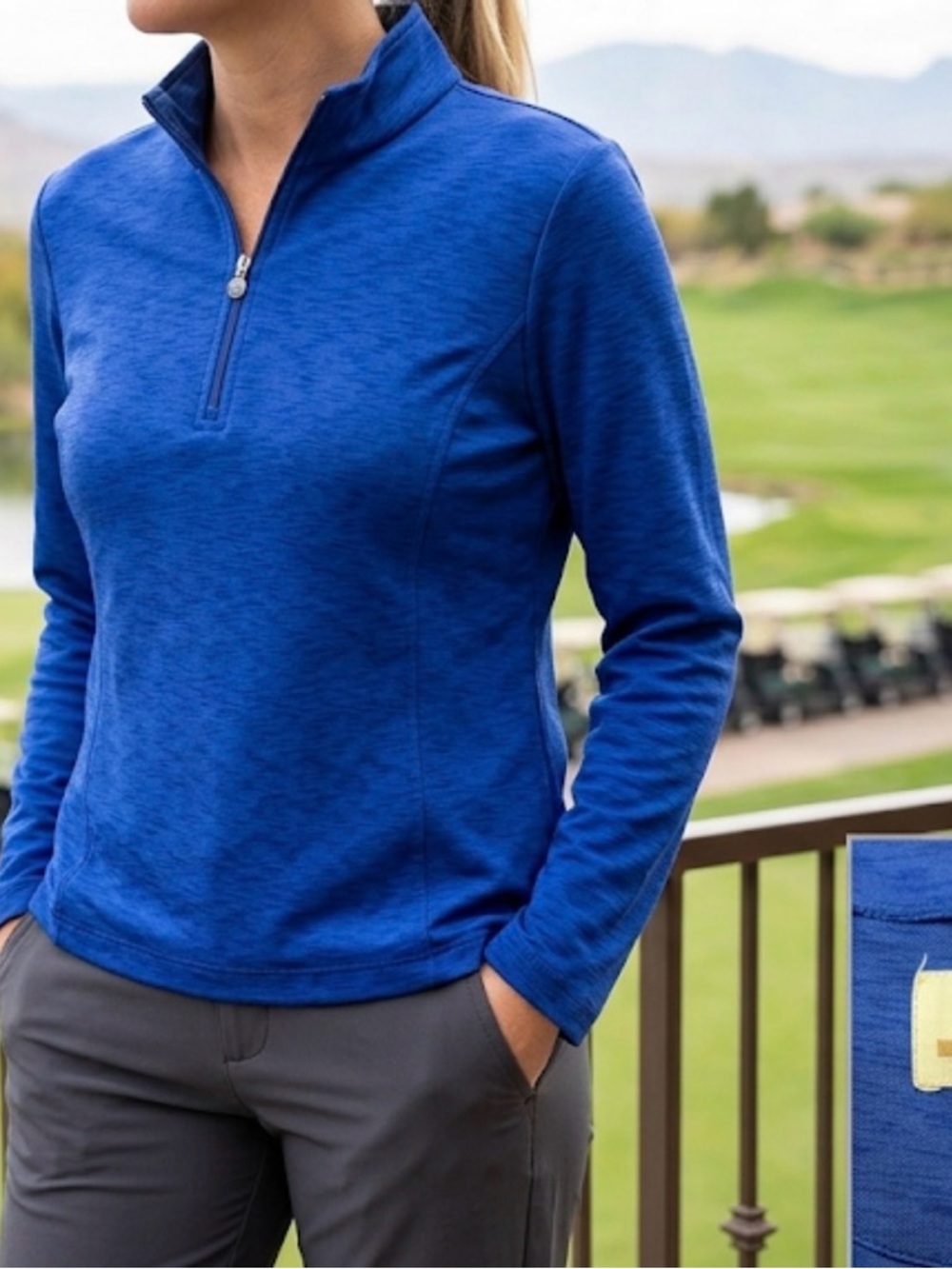 EP Pro Tour Tech Royal Blue Quarter-Zip Golf Pullover Top | Women's Size Large